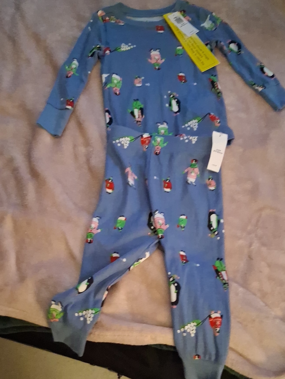 Old Navy Blue Penguin Print Kids One-Piece Footie Pajamas